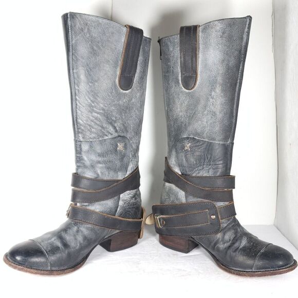 Freebird by Steven Women's Dkota US7 Leather Distressed Gray Tall Western Boots - Picture 6 of 13